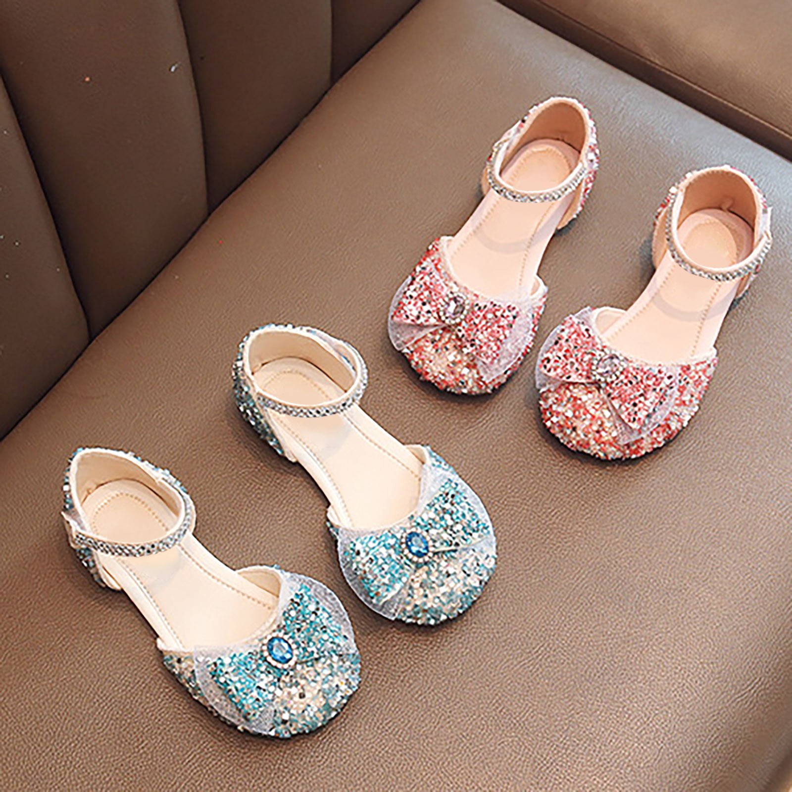 Sandales à Paillettes Pour Fille - Talons Bas, Bout Fermé, Idéales Mariage, Anniversaire, Demoiselle D'honneur - 8