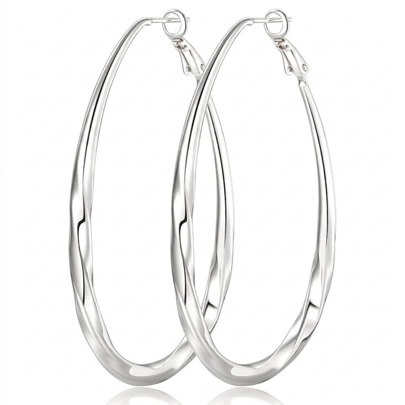 YOUNGYUE Silver Plated Hoop Earrings for Women, Hypoallergenic Oval Large Hoops, 36/54/65MM, Jewelry Gifts