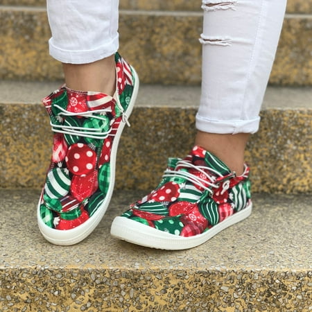 

Cinmonia Women Casual Shoes Autumn And Winter Christmas Printed Canvas Shoes Fashion