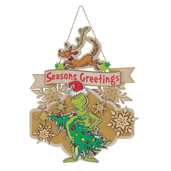 Department 56 Grinch and Max Wall Decor Christmas Multicolor Door Hanger 13.7in H
