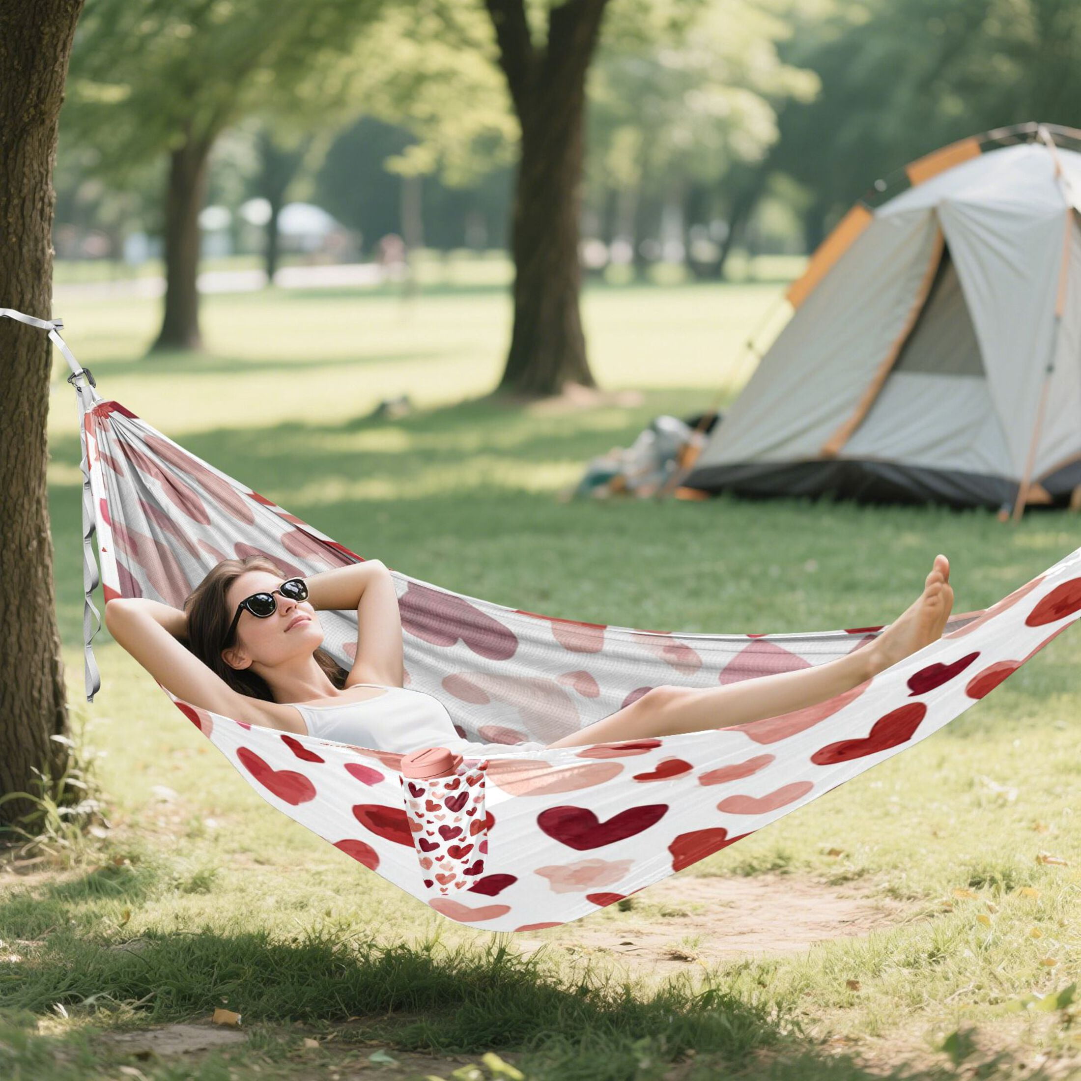 Hanging Hammock Portable Travel Camping For Outdooor Beach Camping Hiking Heart Sharped Canvas