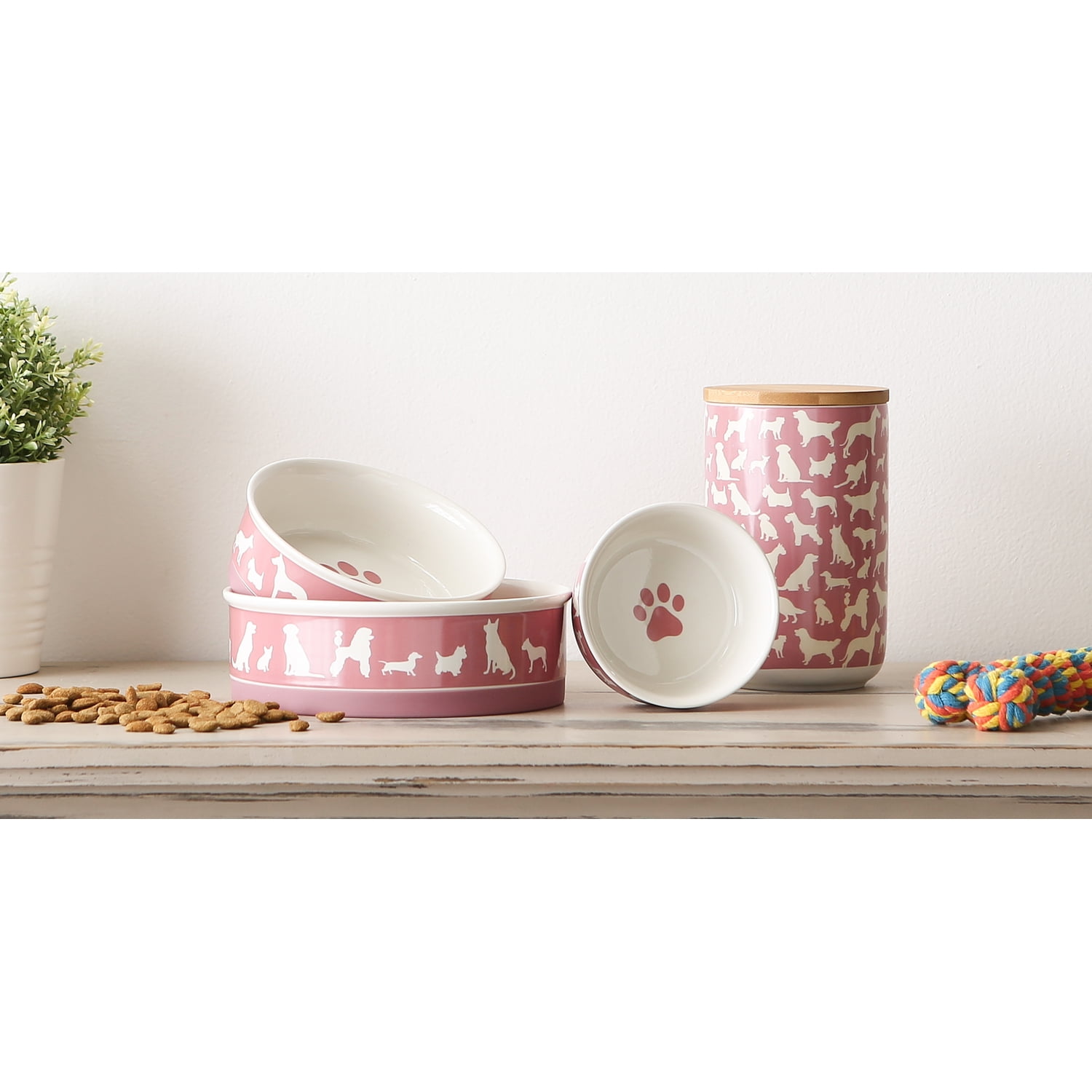 Bone Dry Ceramic Pet Bowls Set - 2 Large Terra Cotta Bowls With Silicone Base, 7.5x2.5 Inches