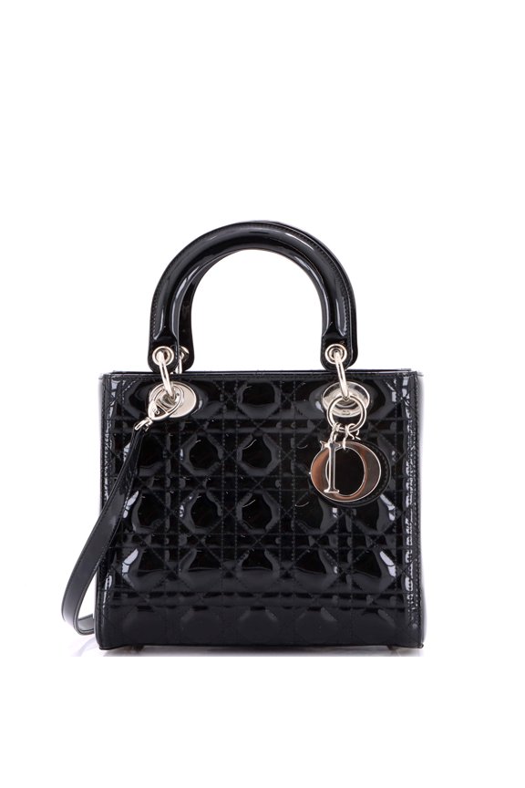 Pre-Owned Lady Dior Bag Cannage Quilt Patent Medium By Rebag