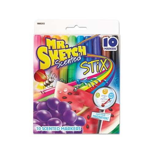 Scented Stix Watercolor Marker Set Fine Bullet Tip, Assorted Colors, 10/Set