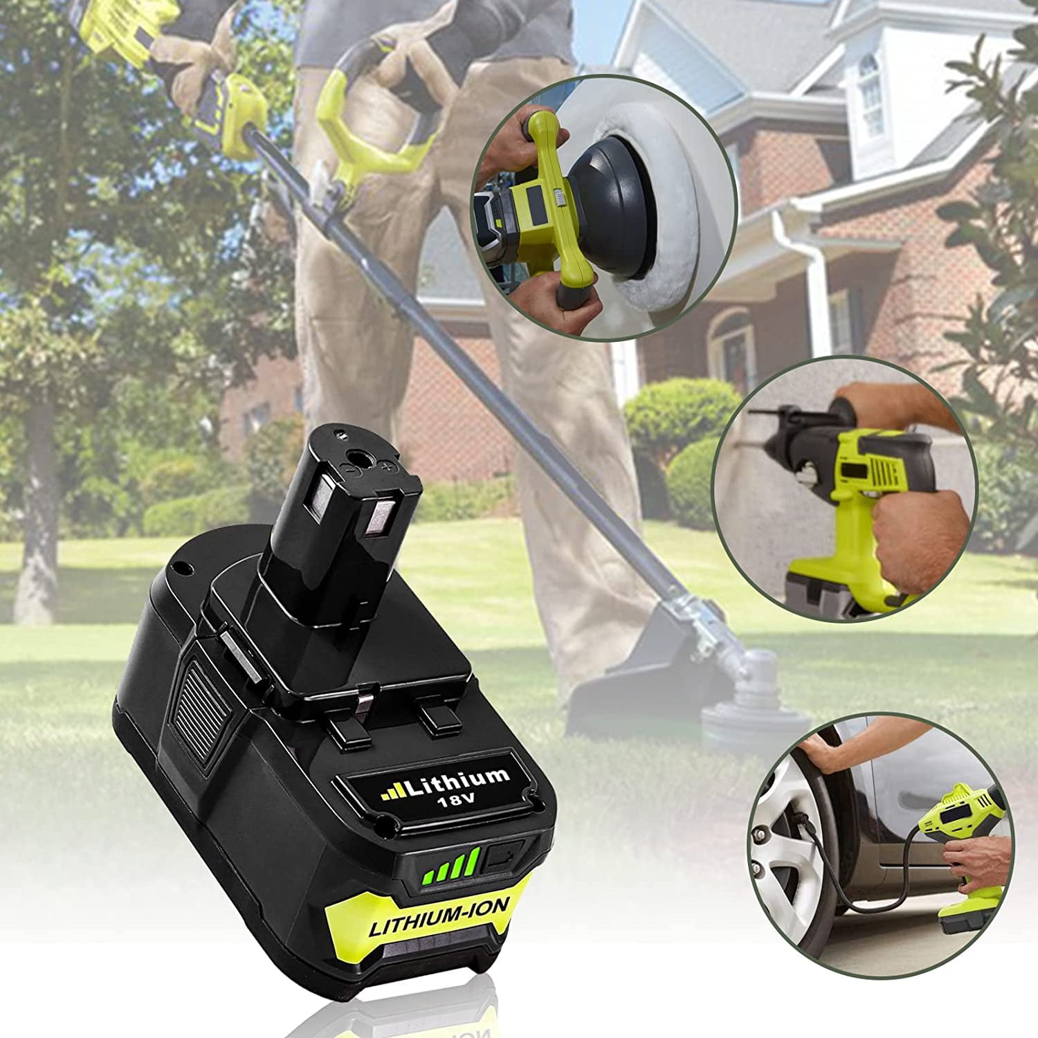 2Pack 6.0Ah High Capacity P108 Replacement for Ryobi 18V Battery Lithium Ion P102 P103 P104 P105 P107 P108 P109 P122 Compatible with Ryobi Cordless Power Tools
