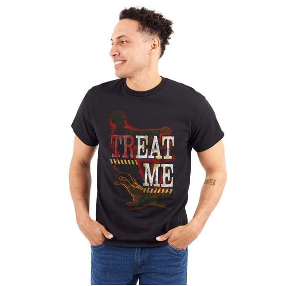 Funny Halloween Zombie Pun Treat Me Men's Graphic T Shirt Tees Brisco Brands S