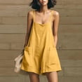 thumbnail image 2 of Lcziwo Cotton Shorts Jumpsuits for Women Spaghetti Strap Wide Leg Loose Overalls Summer Vacation Casual Trendy Tank Rompers with Pockets Yellow,M, 2 of 8