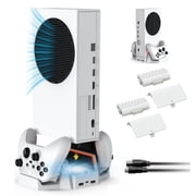 Pecham Cooling Stand Charging Station Fit for Xbox Series X Console, Dual Controller Charging Dock & Cooler System Stand with 2 x 800mAh Rechargeable Battery, 3 Adjustable Fans Speed