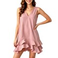 thumbnail image 6 of QUNYINEY A Line Sun Dresses for Women Pink Summer Sleeveless Mini Tank Dress V Neck Ruffle Loose Fit Casual Dresses, 6 of 8