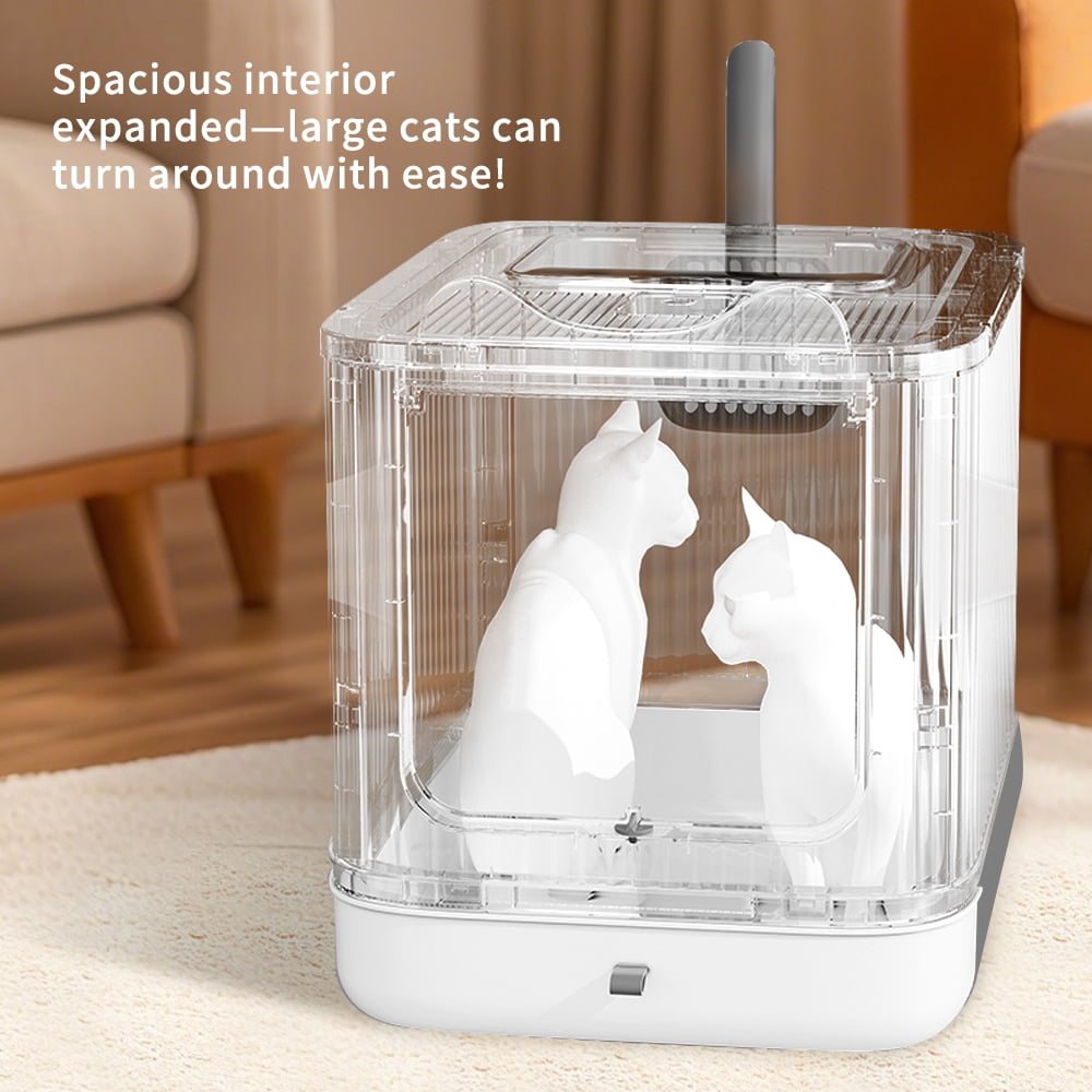 Fully Enclosed Cat Litter Box + Mat, 3-Stage Adjustable Covered Litter Box for Kittens to Adult Cats, Anti-Splash, Odor Control, White