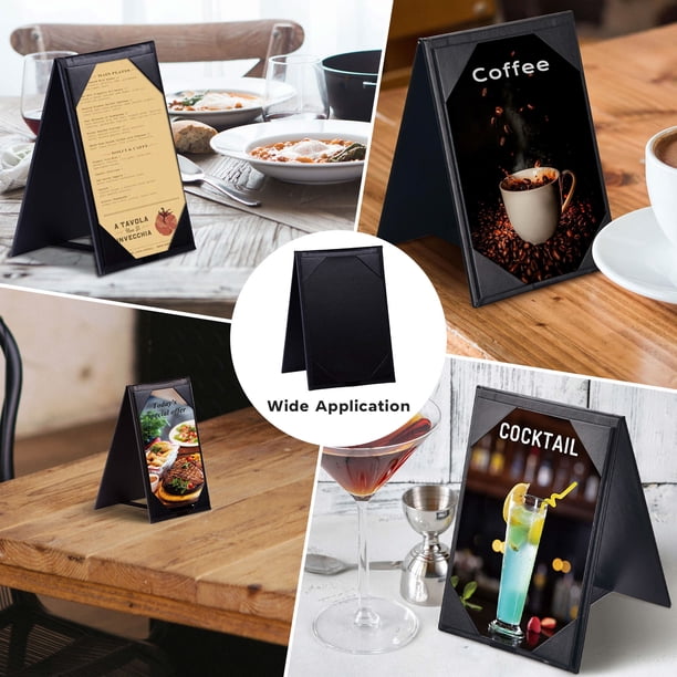 10 WeChef Tischzelte Aus PU-Leder – 10,2x15,2 Cm, Doppelseitig, Klappbar, Für Menüs In Restaurants, Cafés & Bars – Schwarz