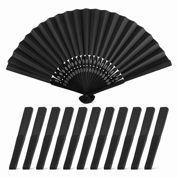 Decorative Hand Fan Foldable, 12PCS Black Folding Line Dance Popping Paper Fans Handheld Chinese Style Crafts