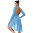 thumbnail image 2 of Sholeno  Womens Lyrical Dance Dress Rhinestone Long Sleeve Skirted Leotard Figure Ice Skating Dancing Dusty Blue XXL, 2 of 5