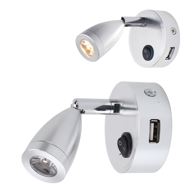 Adjustable Design RV Reading Lamp Button Switch 350 Rotatable RV Spotlight with USB Port for Cars Trailers Motorhomes
