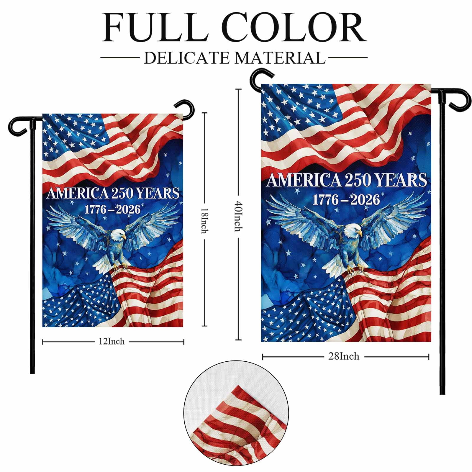 4th of July Garden Flags America 250 Years Garden Flag Double Sided Welcome Flag Majestic Eagle USA Flag Independence Day Yard Flags for Outdoor Lawn Porch Memorial Day Holiday Decor 28x40 Inch