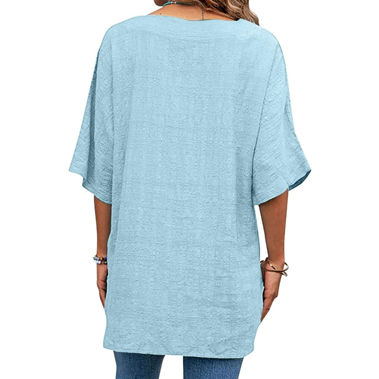 Sngxgn Polyester Tshirts For Sublimation Womens Short Sleeve Crewneck  Shirts Loose Casual Tee T-Shirt Light Blue XX-Large 