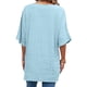 thumbnail image 3 of Gibobby Blusas Manga Larga Para Mujer Camisas de cuello en V de color sólido para mujer, blusa de manga corta de algodón y lino, blusas de túnica informales holgadas de verano（Aqua， XL), 3 of 5