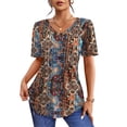 thumbnail image 2 of Fantaslook Blouses for Women Dressy Casual V Neck Pleated Tunic Tops Summer Short Sleeve Boho Shirts, 2 of 7