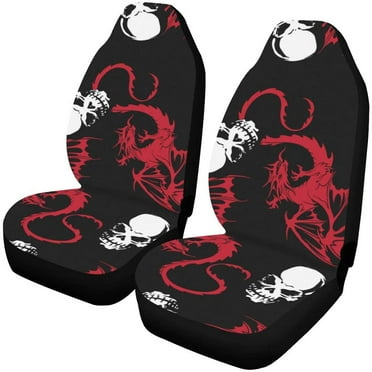 ZHANZZK Set of 2 Car Seat Covers Dragon Skull Universal Auto Front Seats Protector Fits for Car,SUV Sedan,Truck