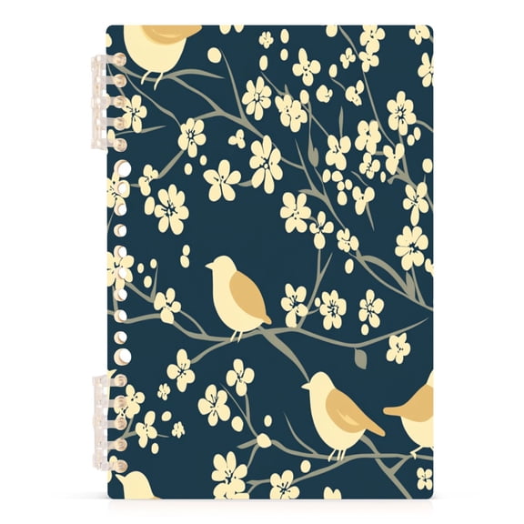 Sparrows on Blooms A5 8.3x5.7in PP Notebook, Adjustable Rings, 60 Sheets, Diary or Journey Note