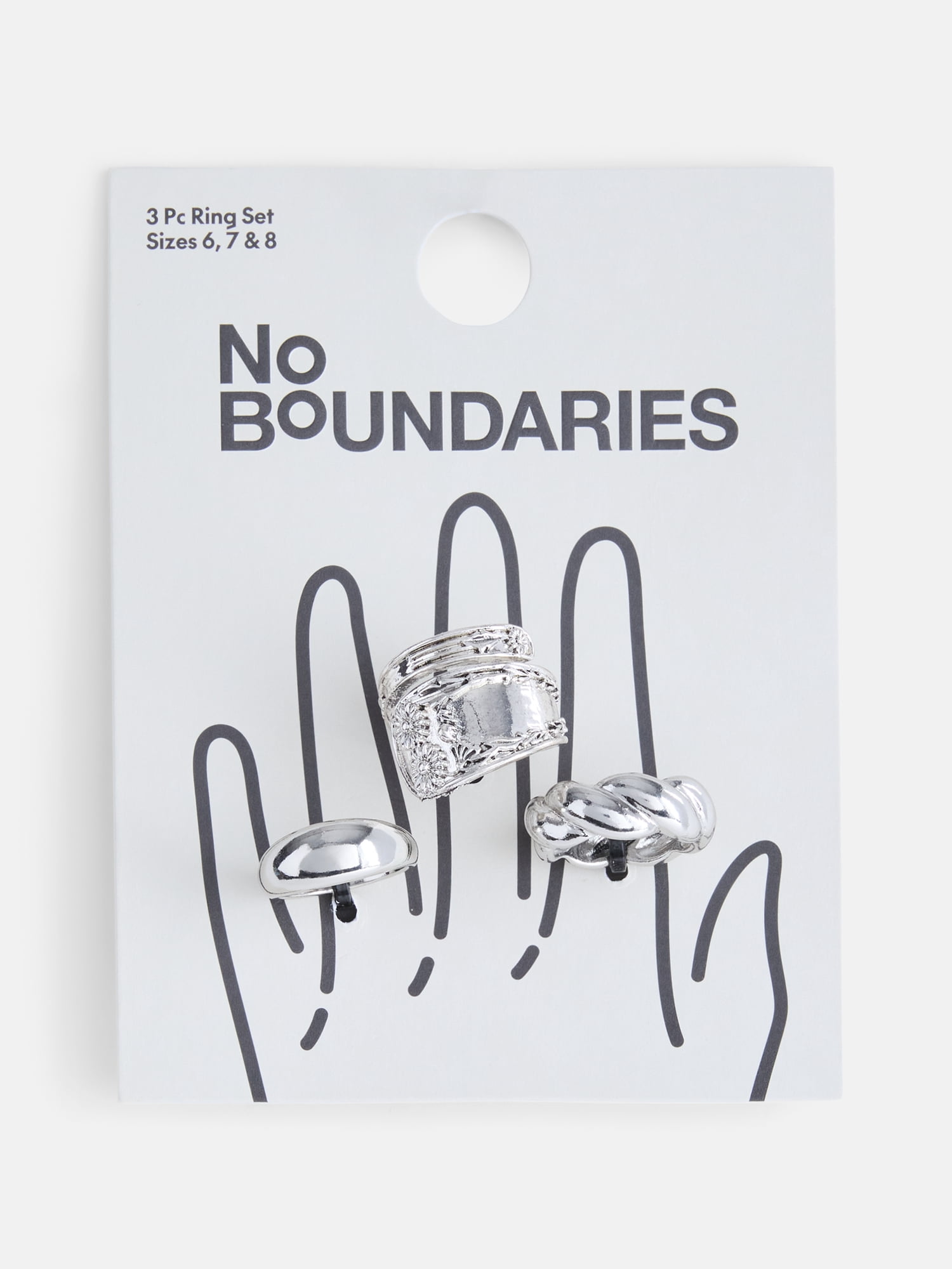 No Boundaries Women’s Etched Flower Rings, 3 Pack