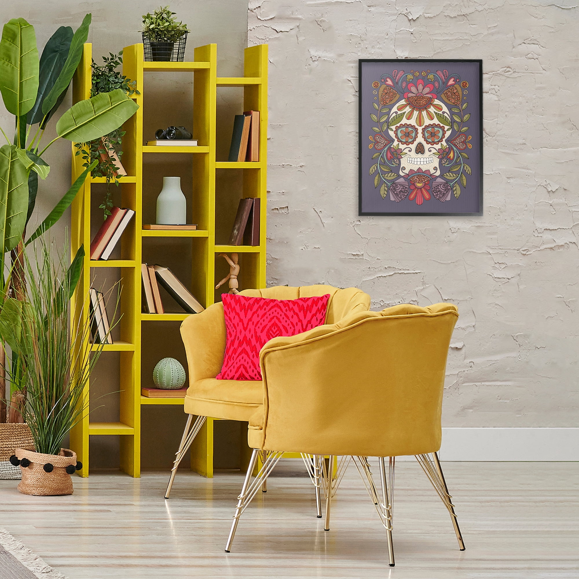 Stupell Industries Patterned Sugar Skull Holiday Painting Black Framed Art Print Wall Art, 16 x 20