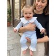 thumbnail image 5 of Cjfdfy Newborn Baby Girls Fall Outfit Lace Patchwork Ribbed Doll Collar Long Sleeve Romper And Elastic Lace Trim Pants Set Cute Solid Color Coming Home Fall Winter Outfit 0-12 Monthes, 5 of 10