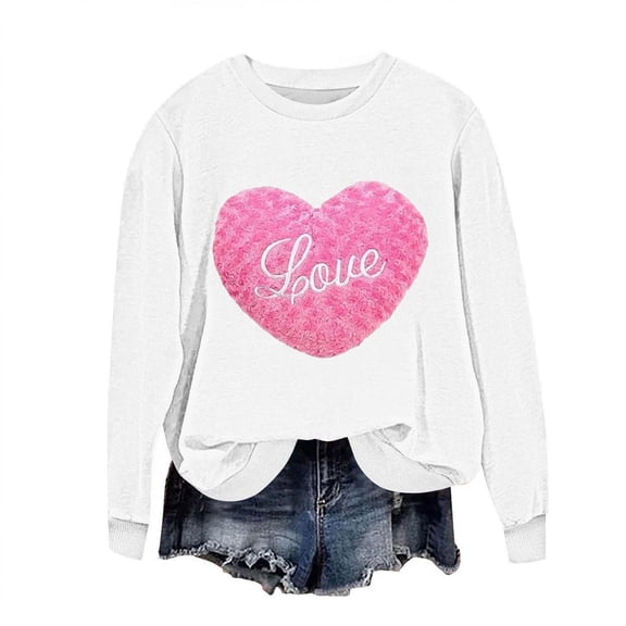 Felirenzacia Big and Tall Women’s Heart Print Hoodie, Valentine Graphic Sweatshirt for Women, White,S