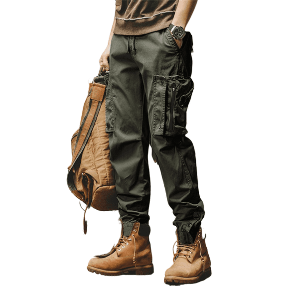 Men's Straight-Leg Outdoor Work Pants with Functional Design, Multi-Pocket Utility & Adjustable Cuffs for Casual Wear, Hiking, and Tactical Style (Durable & Comfortable),Army Green L