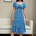 thumbnail image 1 of Amzcrzy Robes pour Femmes Robe Fleurie pour Femmes Robes pour Femmes Mode Féminine Imprimé Manches Shrot Robes Plissées Robe Longueur Genou Robes Midi pour Femmes, 1 of 6