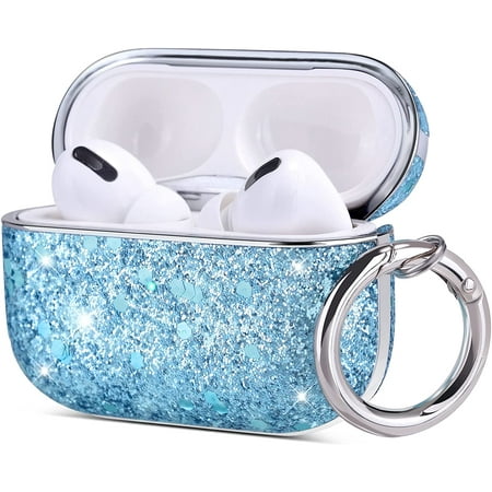 ULAK Airpods Pro 1 Case Luxury Leather Full Body Protective Case Cover for Apple AirPods Pro Charging Case 1st Generation 2019 for Women Girls, Blue Glitter