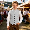 thumbnail image 2 of OOOUM Kids Vest Corduroy Stand Collar Button Down Tailored Pockets Waistcoat Formal School Festival Gentleman Jacket,6-7 Years, 2 of 5