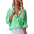 thumbnail image 3 of Cindysus Women Shirts Button Down Tops Long Sleeve Blouse Holiday Tunic Shirt Loose Light Green L, 3 of 9
