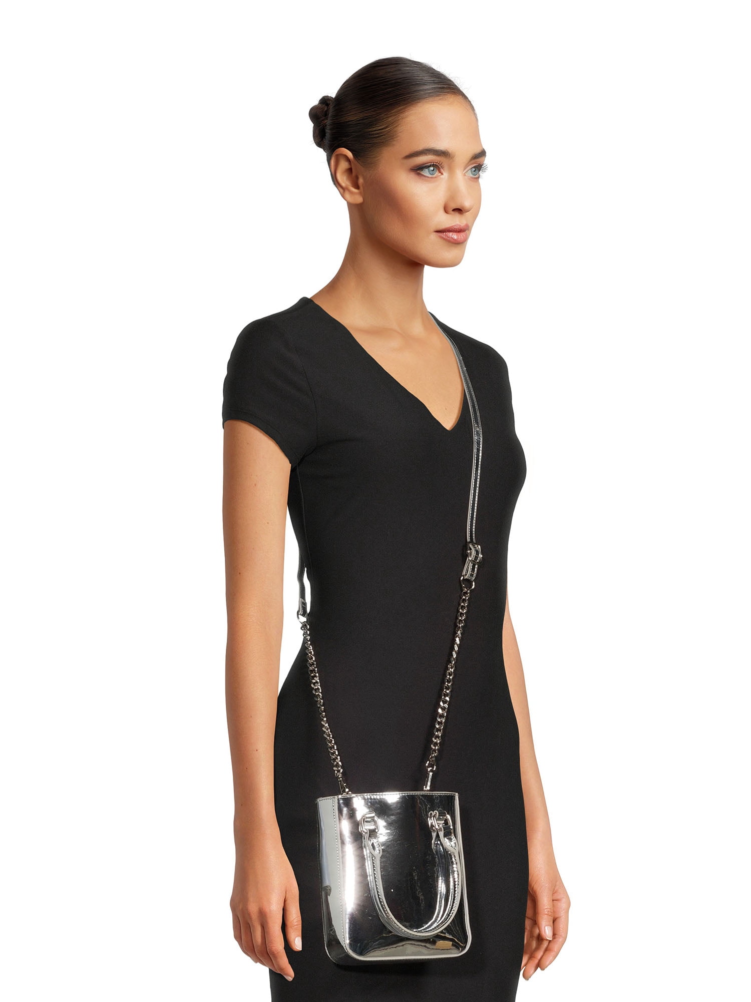 No Boundaries Women's Contemporary Tote Crossbody Handbag, Silver Mirror