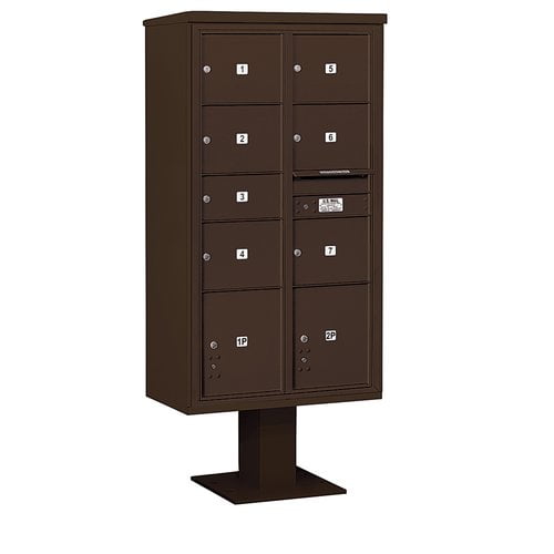Salsbury Industries Pedestal Mounted 7 Units 10 Door Front Load 4C Horizontal Cluster Box Unit with 2 Parcel Lockers