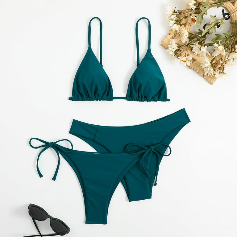 zuwimk Bikinis for Women,Women High Wasited Bikini Shoulder Strap 2 Piece  High Cut String Swimsuits Green,XS