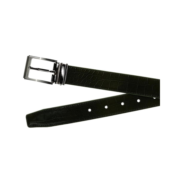 CTM® Big & Tall Leather Croc Print Dress Belt — Removable Buckle, 1 1/8" Wide, Olive, Size 44, Cut To Fit
