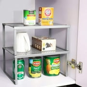 Metal Kitchen Cabinet and Counter Shelf Organizer, Expandable & Stackable, Silver, 2-Pack by Oumilen