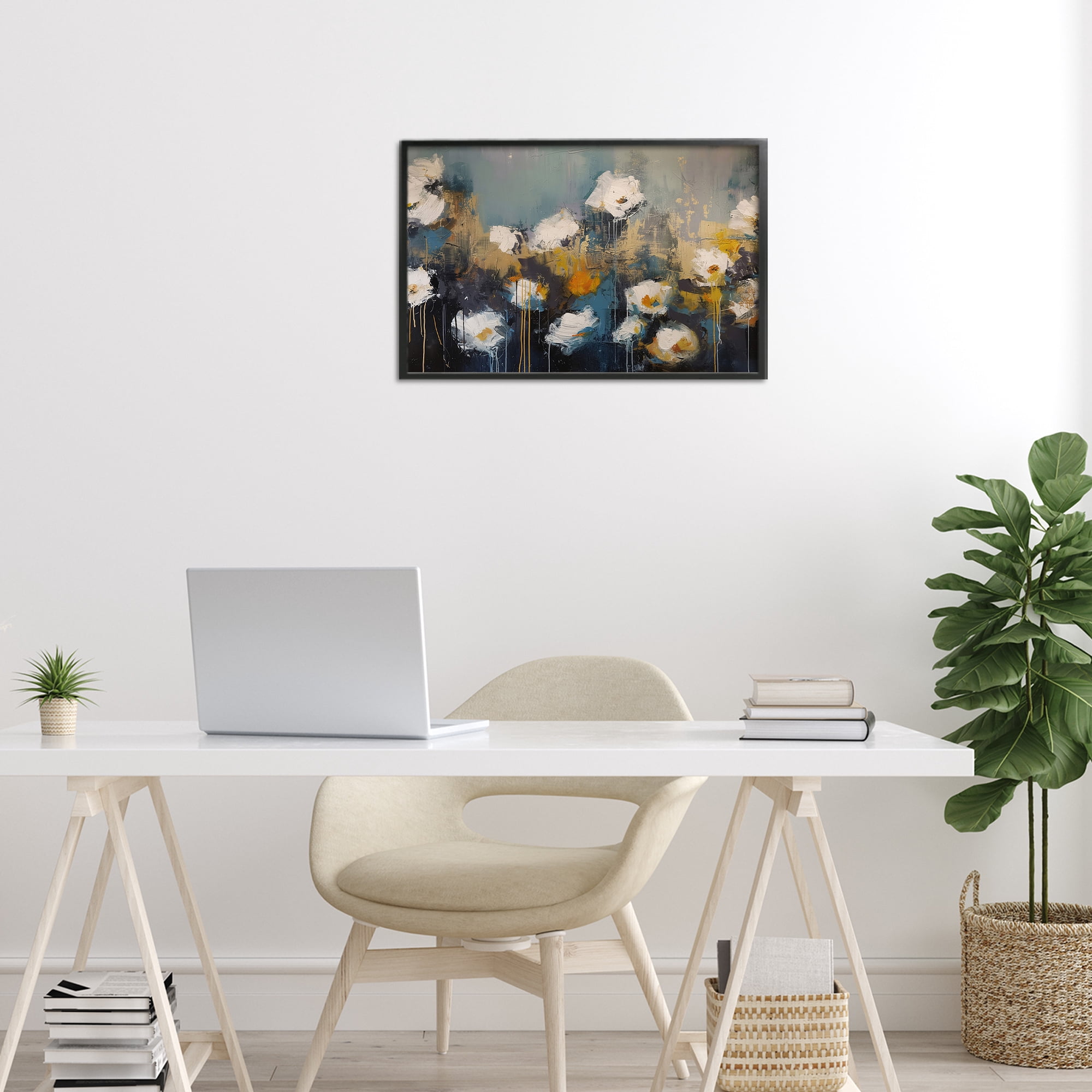Stupell Industries Contemporary Paint Drip Blossoms Black Framed Giclee Art, design by Jacky Ngan