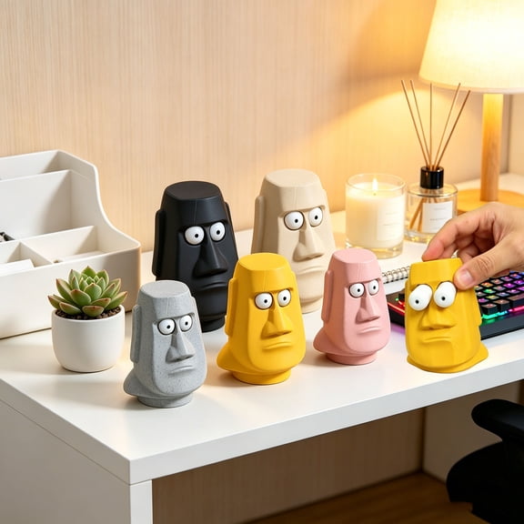 Funny Moai Desk Decor, 3.16 Inch Popping Eyes Stress Relief Statue, Novelty Office Gadget for Adults, Anxiety Relief Sculpture for Home and Workspace