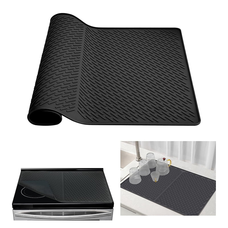 Silicone Stove Top Protector Mat 27.8x19.9 Inches Kitchen Silicone Glass Top Stove Cover Protectore Drying Mats Black