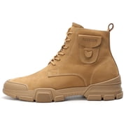 CMR CHAMARIPA Elevator Boots For Men Lace-Up Hidden Heel Boots Brown Nubuck Leather Casual Boots 7CM/2.76 Inches