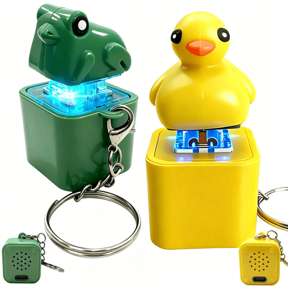 DESIGNICE Frog Croaking & Quacking Duck Stress Reliever Keychain – Rechargeable with Colorful Lights, Keyboard Clicker for Anxiety & Sensory Fun(Rl 2 Pcs)