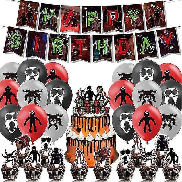Roblox Horror Game Doors Theme Party Supplies Decoration Set Banner Cake Cupcake Toppers Balloons Kits