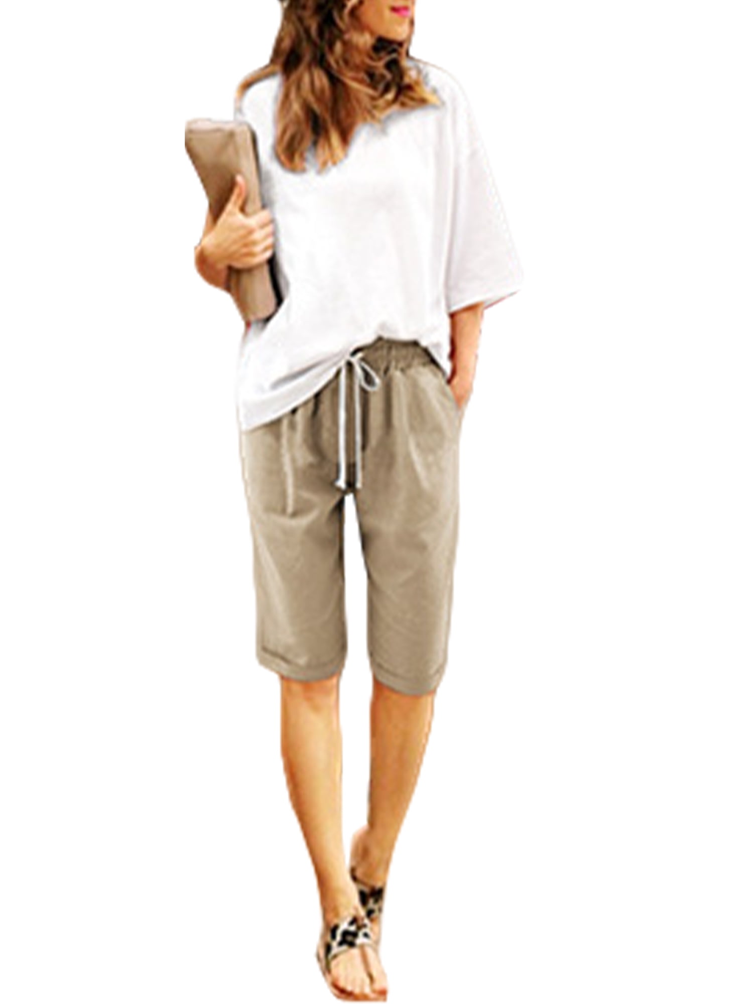 womens bermuda shorts elastic waistband