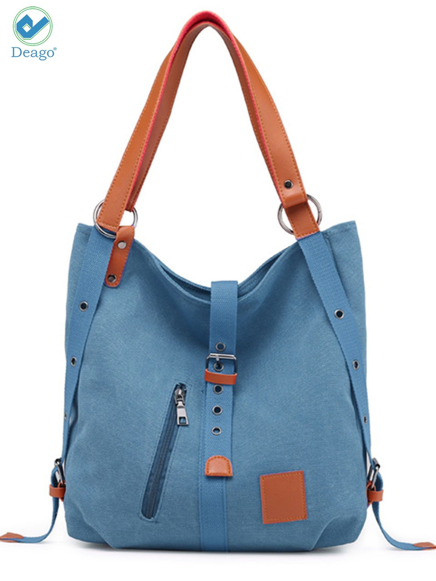 Deago Purse Handbag for Women Canvas Tote Bag Casual Shoulder Bag School Bag Rucksack Convertible Backpack (Blue) - image 1 of 10