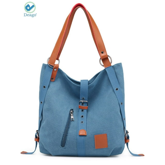 Deago Purse Handbag for Women Canvas Tote Bag Casual Shoulder Bag School Bag Rucksack Convertible Backpack (Blue)