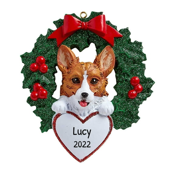 Ornaments by Elves Personalized Corgi Christmas Wreath Ornament 2024 Dog Lover Decoration .25lbs