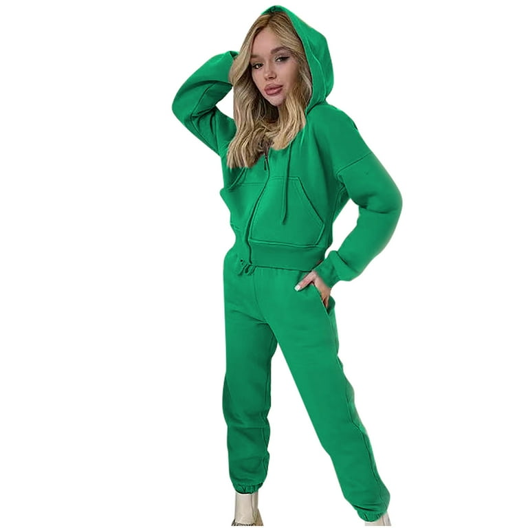 BLVB Women s 2 Piece Sweatsuit Outfit Long Sleeve Zipper Hoodie