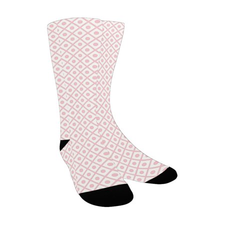 

Retro Pastel Squares with Polka Dots Geometrical Symmetrical Checked Tile Pattern es Baby Pink White Custom Socks for Women